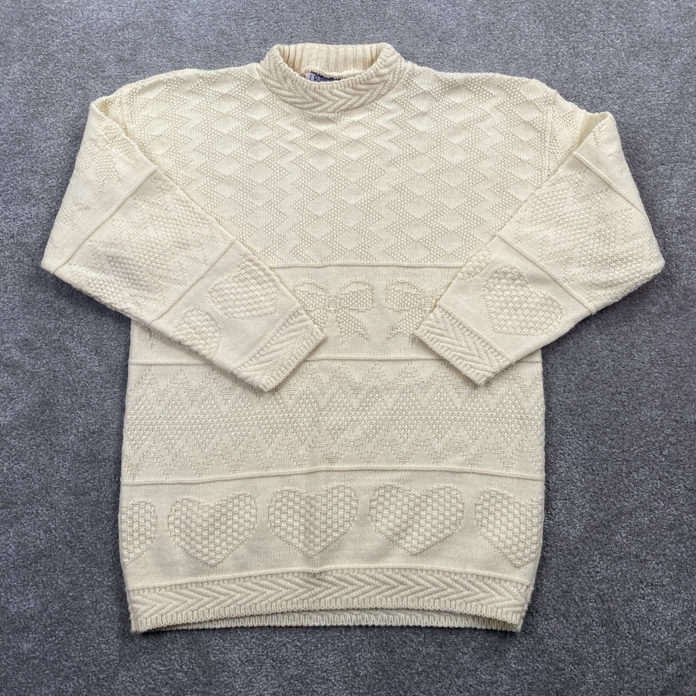 R.J. Pumpkin Acrylic Knitted Mock Neck Pullover Sweater Women's Size L Ivory